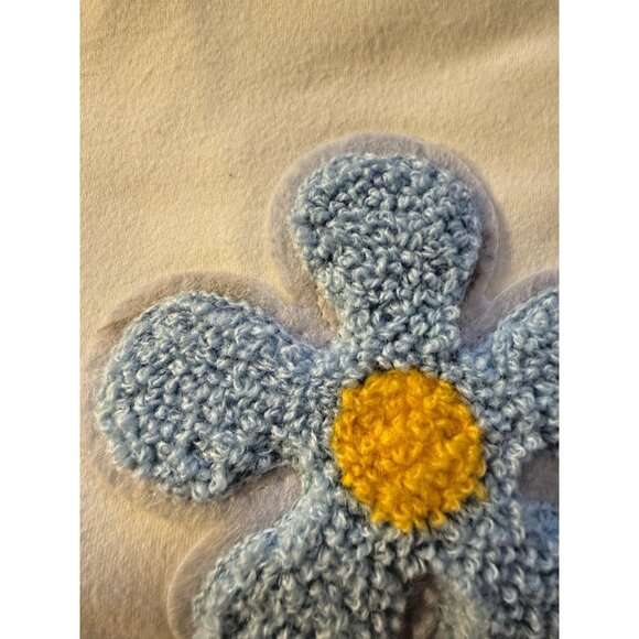 White Blue Stretch Soft Short Sleeve Tee with Blue YellowFloral Designs Appliqué - Picture 5 of 9